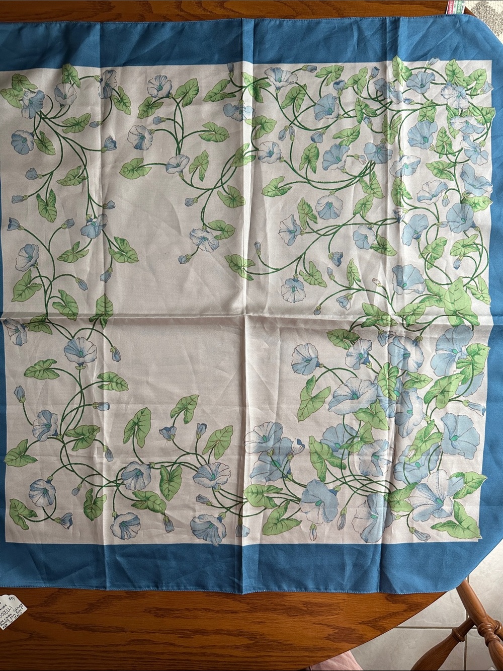 Blue Floral Border Scarf - Lightweight Women’s Wrap